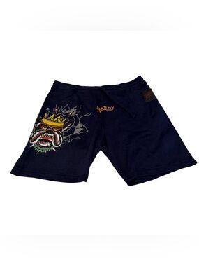 Ed Hardy Men's Bulldog Print Sweat Shorts Navy Eclipse Color Size M NWT